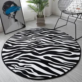 שחור לבן הדפס זברה השטיח השטיח בוהו פסים בסלון שטיח עגול הכיסא מחצלות נגד החלקה לשטיח ילדים השינה Floormat