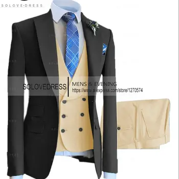 3 חתיכות חליפה של גבר מזדמן בלייזר הנשף כפול עם חזה טוקסידו קפה ' קט החתונה חתנים הצעיף דש חגיגית
