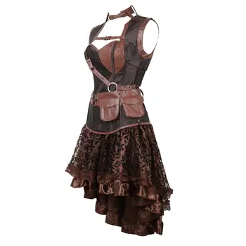 Steampunk מחוך שמלת וינטג ' Overbust פיראט מחוכים ו-סאטן עם חצאית מסיבת ליל כל הקדושים תחפושת סקסית גותי מחוך