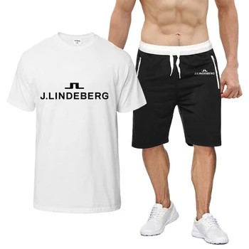 2023 חדש J Lindeberg מודפס Mens שרוול קצר בקיץ HipHop Harajuku טי-שירט באיכות גבוהה כותנה חולצות מכנסיים קצרים לשבת ספורט
