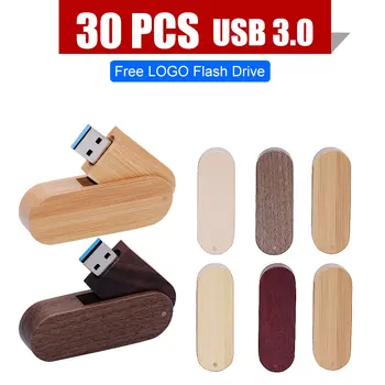 30pcs USB פלאש כונן 128GB זיכרון 3.0 עץ חינם לוגו אישי מותאם אישית Pendrive 4GB 8GB 16GB 32GB 64GB מתנת החתונה
