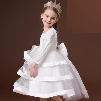 ילדים הנסיכה מסיבת יום הולדת שכבה לבנה חתונה שמלת שושבינה 3 12 שנים שרוול ארוך סתיו שמלה Vestidos התינוק בגדי ילדות