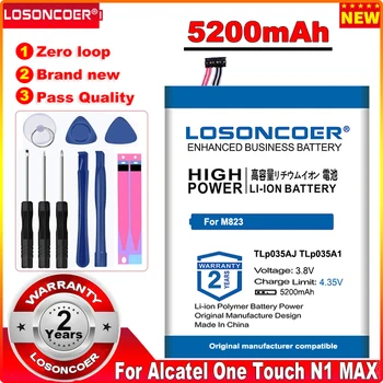 LOSONCOER חדש רישום 5200mAh TLp035AJ TLp035A1 סוללה עבור Alcatel one Touch N1 מקס עבור TCL M823 במלאי