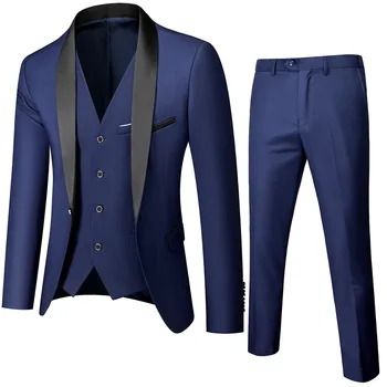 איכות גבוהה (בלייזר+ הז ' קט + מכנסיים) אנשים פשוטים עסקים אלגנטי אופנה ראיון עבודה האדון סלים חליפת 3 חלקים חליפה