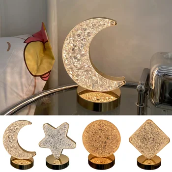 קריסטל אור כוכב הירח דקורטיביים מנורת שולחן מגע עמעום רומנטי קישוטים טעינה מגע 3-ציוד השינה ליד המיטה מנורת לילה
