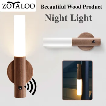 Zoyaloo עץ אלחוטי USB LED לילה אור מנורת קיר ארון מטבח אור אור ארון הביתה טבלת מהלך המנורה שליד המיטה תאורה