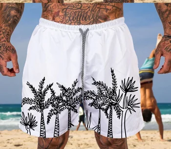 1/22European אמריקן גברים החוף של המכנסיים 3D מודפס הוואי קוקוס פנאי ישר קיץ בגדי ים שהו