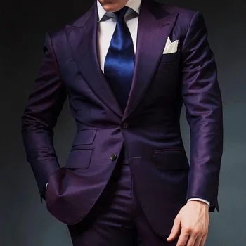 אלגנטי Mens חליפות 2023 רשמית לשיא דש Slim Fit חליפת טוקסידו סגול החתן 2 חתיכת קבוצה חתונה, חליפות לגברים (ז ' קט+מכנסיים)