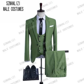 2019 מבריק ירוק מנטה חליפות גברים מסוגננים בסגנון חתונה רשמית נשף חליפה לגברים חליפות חתן 3 חלקים השושבין בלייזר תחפושות