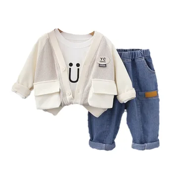 חדש האביב סתיו ילדה בגדי תינוקות תלבושות ילדים בנים ' קט חולצה מכנסיים 3Pcs/מגדיר פעוט תחפושת ילדים אימוניות.