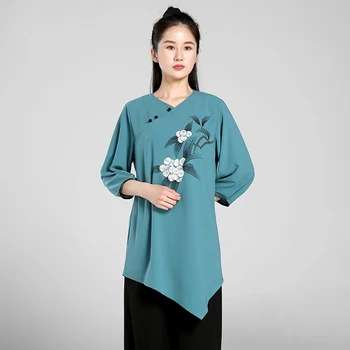 טאי צ ' י בגדי נשים וושו בגדים קונג פו תחרות בגדים אומנות לחימה אחידה קמט יד חופשית צבוע תכלת 2022