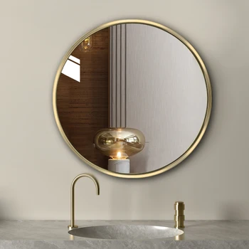 עגול מודרני למראה במקלחת זהב מסגרת תלייה על קיר המראה בחדר האמבטיה שירותים יהירות Espelho Barbear Chuveiro הבית אביזרים