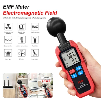 EMF מד שדה חשמלי השדה האלקטרומגנטי קרינה כוח מטר עם מד טמפרטורה דיגיטלי תצוגת LCD EMF גלאי