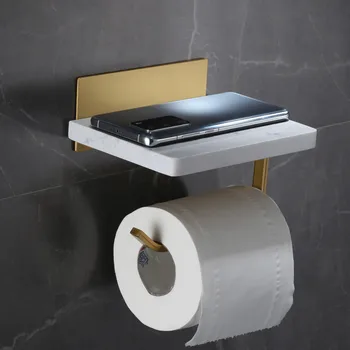 רקמת מדף השיש & אלומיניום מחזיק נייר טואלט קיר רכוב מסמר אגרוף זהב מוברש האמבטיה מדף אמבטיה חומרה הלבן החדש