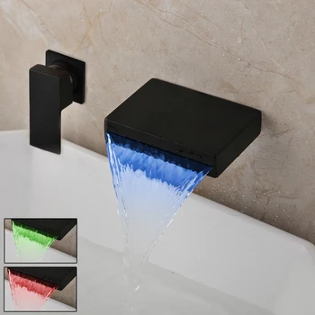 YANKSMART LED שחור מט יחיד ידית הברז בשירותים על הקיר מפל מים זרבובית קר & חם Chrome אגן הכיור מערבל מים מהברז