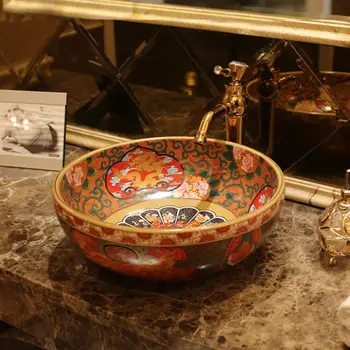 סין בעבודת יד קרמיקה אמנות אגן כיורים גבי דלפק כיור האמבטיה כלי כיורים כיורים אמבטיה קרמיקה יד כיור