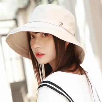 הקיץ מתקפל דלי כובעים עבור נשים כותנה קוריאני יפני דו צדדי שוליים רחבים לנשימה Sunhat בנות דייג בוב Gorro