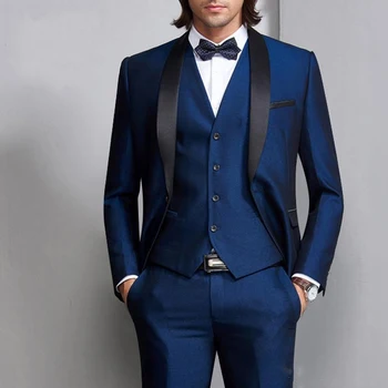 האחרון עיצוב חתונה חליפות חתן Slim Fit חליפות עסקים, חליפות רשמיות לובש צעיף דש חליפות שושבין(ז ' קט+מכנסיים+וסט)