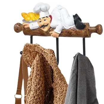 שף צרפתי פסלון קיר ווים חמוד שף צרפתי עיצוב דבק הקיר ווים כלי מטבח בעל אחסון ארגונית של כלי