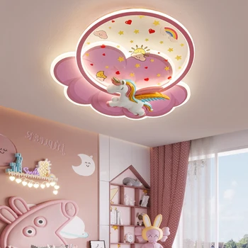 חדר נסיכה חד קרן מנורת תקרה שליטה מרחוק עמעום LED ורוד תקרה נברשת עבור השינה, חדר הילדים, חדר התינוק ילדה ילדים.