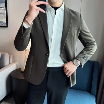 2022 סתיו מרקם High-end בלייזר גברים מוצק צבע מקרית Slim ז ' קט עסקי החתונה שמלת שכבות חברתיות תחפושת Homme