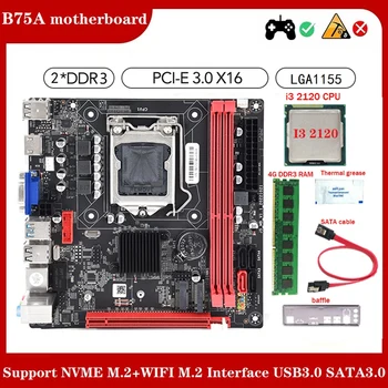 1Set B75A (B75) לוח אם+I3 2120 מעבד+4G DDR3 1600Mhz RAM+בשמן התרמי+SATA כבל+לבלבל LGA1155 2XDDR3 חריץ