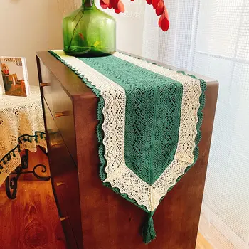 סגנון כפרי חוט כותנה סרוגה שולחן רץ יצירתי חלול תחרה בד שולחן ביתיים טלוויזיה ארון אבק-הוכחה כיסוי