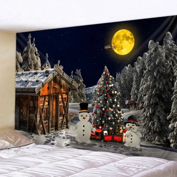 חג המולד שטיח יער שלג עץ חג המולד סנטה קלאוס חם קישוט הבית פוליאסטר דק חג המולד הקיר בד