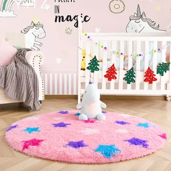חמוד קטיפה שטיח עגול הילד לשחק השטיח בחדר שטיחים תפר שטיחים אסתטי עיצוב חדר מחצלות עבור הסלון ספה השינה