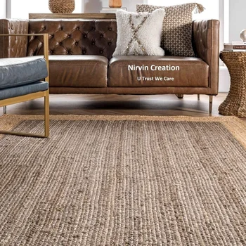  יוטה טבעי השטיח בעבודת יד שטיח יוטה סגנון שטיח קלוע מודרני כפרי נראה שטיחים שטיחים לבית סלון עיצוב חדר השינה