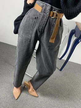 2021 נשים קוריאני גבוה מותן באורך קרסול באגי חגור הרמון ג 'ינס מכנסיים אופנה וינטג' אמא 'ין חופשי שטף מכנסיים ג' ינס