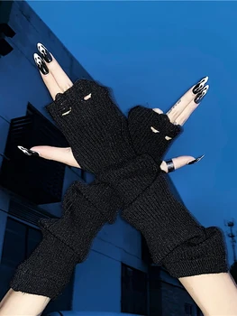 גותי אפל גראנג ' Harajuku יוניסקס החורף היד כפפות קניון פאנק הגותי סרוגה שחור כפפות בלי אצבעות אופנה חם אביזרים