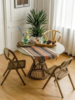 עץ מלא כיסא רטרו מתקפל ישן קש הכיסא בבית המודרני מרפסת פנאי משענת כיסא האוכל