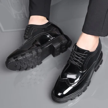 גברים חיזוק נעליים מעלית 11 מוגברת גברים דרבי רשמי נעלי עור בלוק גילוף אירופאי/אמריקאי מגמת אופנה נעליים