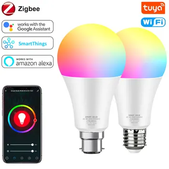 15W Zigbee חכמה LED הנורה E27 B22 RGB נורות AC 85-265V Tuya חכם המנורה Wifi שליטה קולית לעבוד עם אלקסה הבית של Google