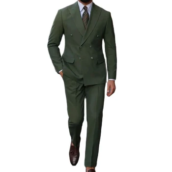 רשמית Terno חליפות לגברים אנגליה סגנון כפול עם חזה אלגנטי לשיא דש תחפושת של הגברים ז ' קט מכנסיים שני חלקים Slim Fit