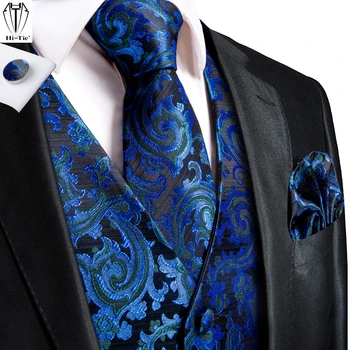היי-תקשור ז 'קארד ממשי Mens הז' קט עניבה הנקי חפתים להגדיר שרוולים ז 'קט עניבה שמלת וינטג' אפוד עסקי החתונה מתנה