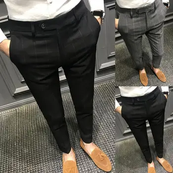 מסוגנן גברים המכנסיים סלים מכנסיים כפתור חלק אנשי עסקים מכנסיים