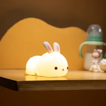 חדש סיליקון באני המנורה לילדים ארנב אור נטענת USB המיטה אור 7 מצבי צבע ארנב פט לילה אור לגעת מתנה צעצוע