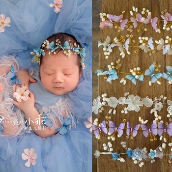 תינוקת בגימור עבור הרך הנולד צילום אביזרים אביזרים פרפר פרל הכובעים תינוקות צילום Hairband תירה תמונות