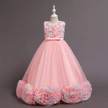הילדים החדשים של השמלה שמלת נסיכה גזה פרח נפוח גזה חצאית שרוולים ביצועים Dress원피스여성의류롱 원피스