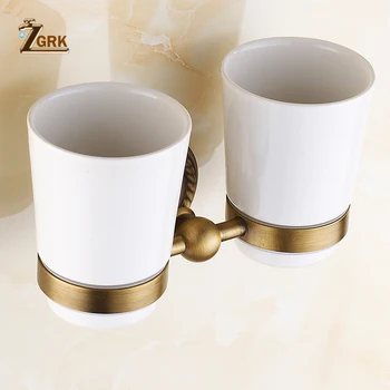 ZGRK גביע & טמבלר מחזיקי רטרו פליז חומר קיר רכוב אביזרי אמבטיה פליז כפול כוס מברשת שיניים מחזיקי